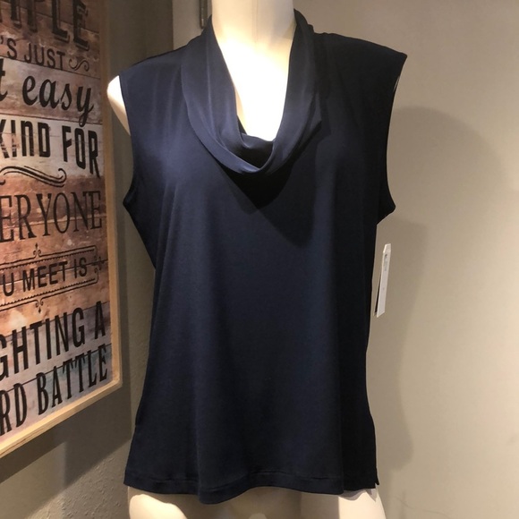 CLARA SUNWOO Tops - CLARA SUNWOO cowl neck navyBlue Sleeveless Blouse